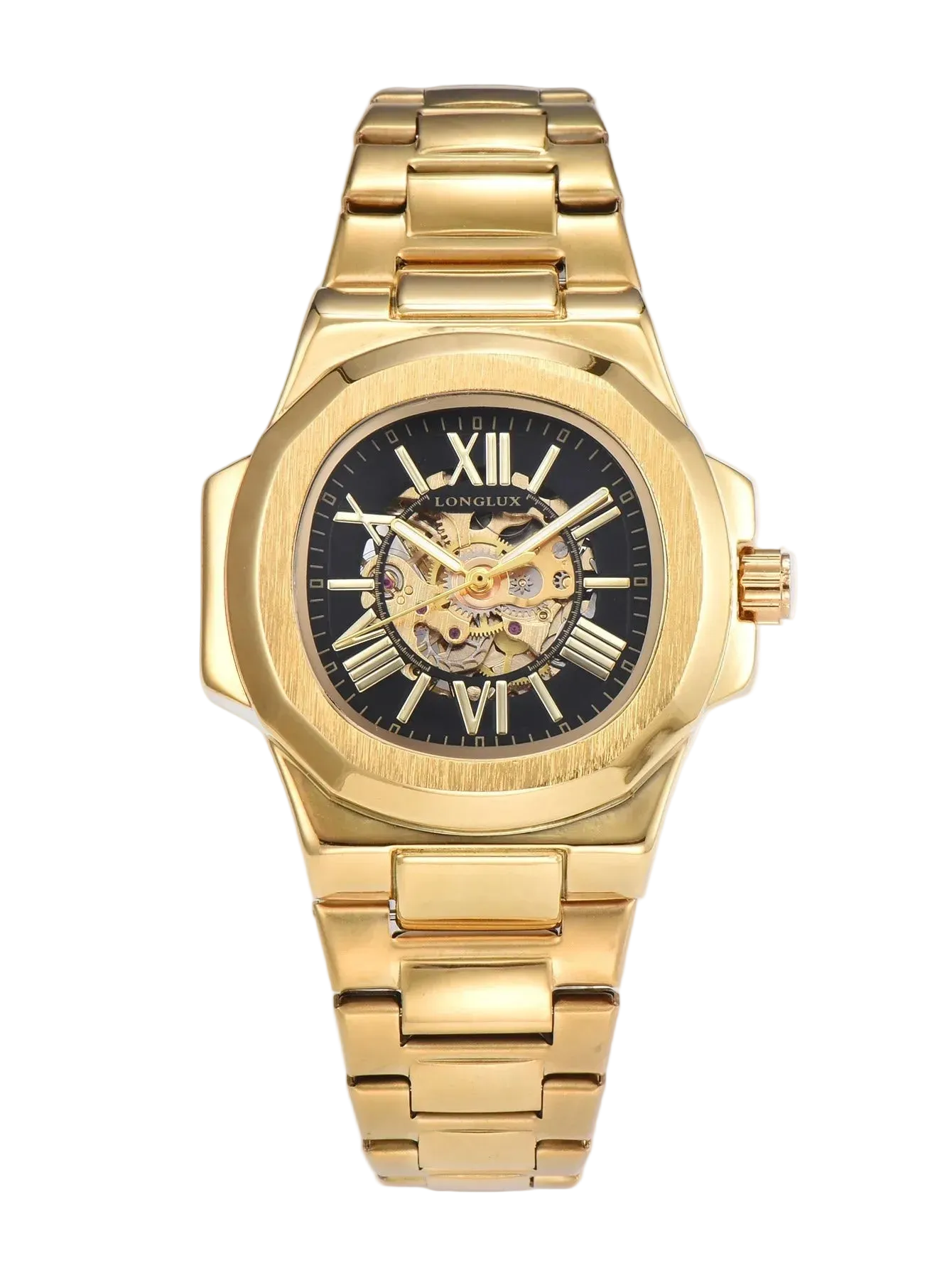 HOT SALE NEW Automatic Mechanical Men Watch Rome Business Waterproof Skeleton Luminous Stainless Steel Gift Watch