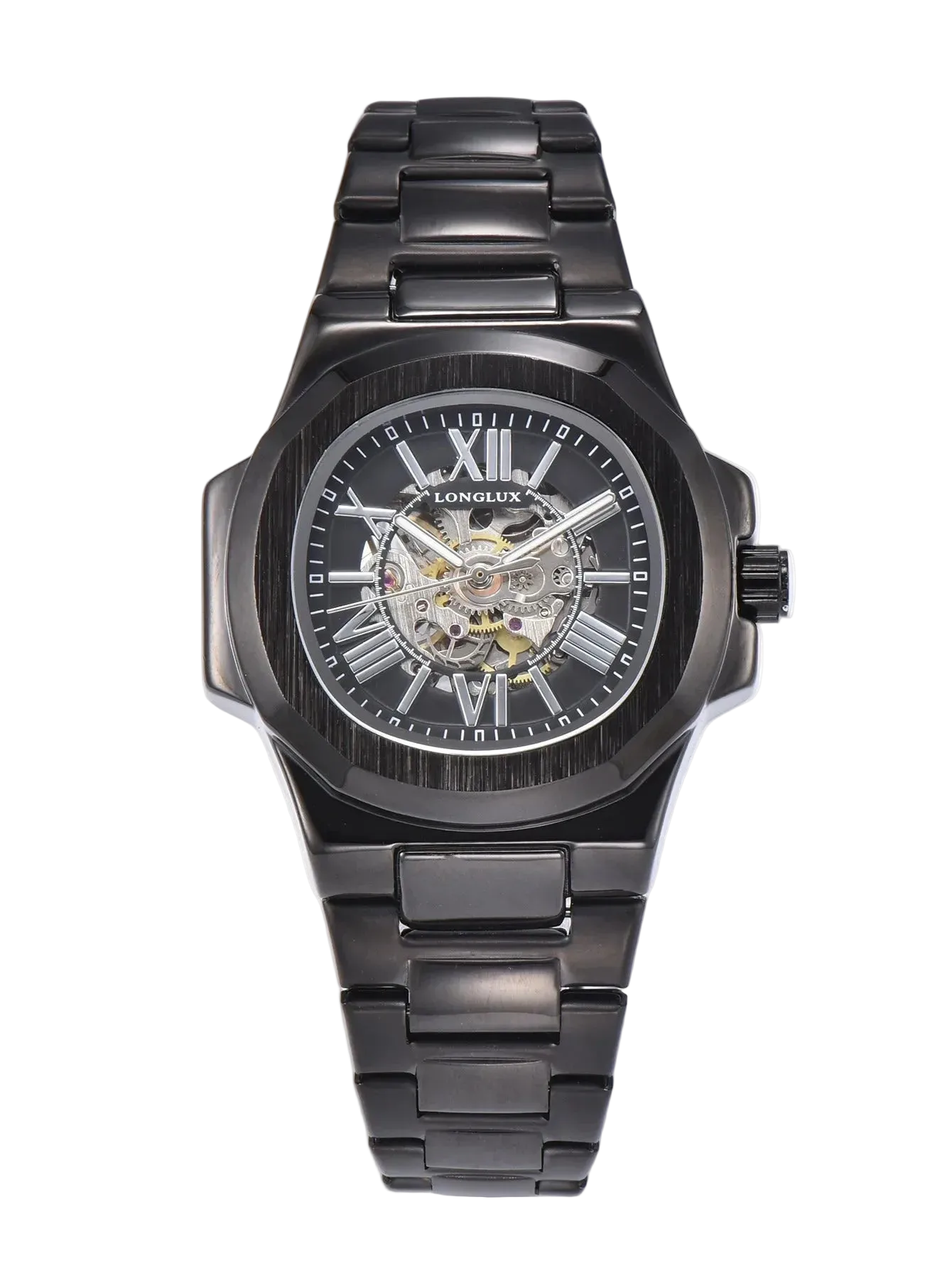 HOT SALE NEW Automatic Mechanical Men Watch Rome Business Waterproof Skeleton Luminous Stainless Steel Gift Watch