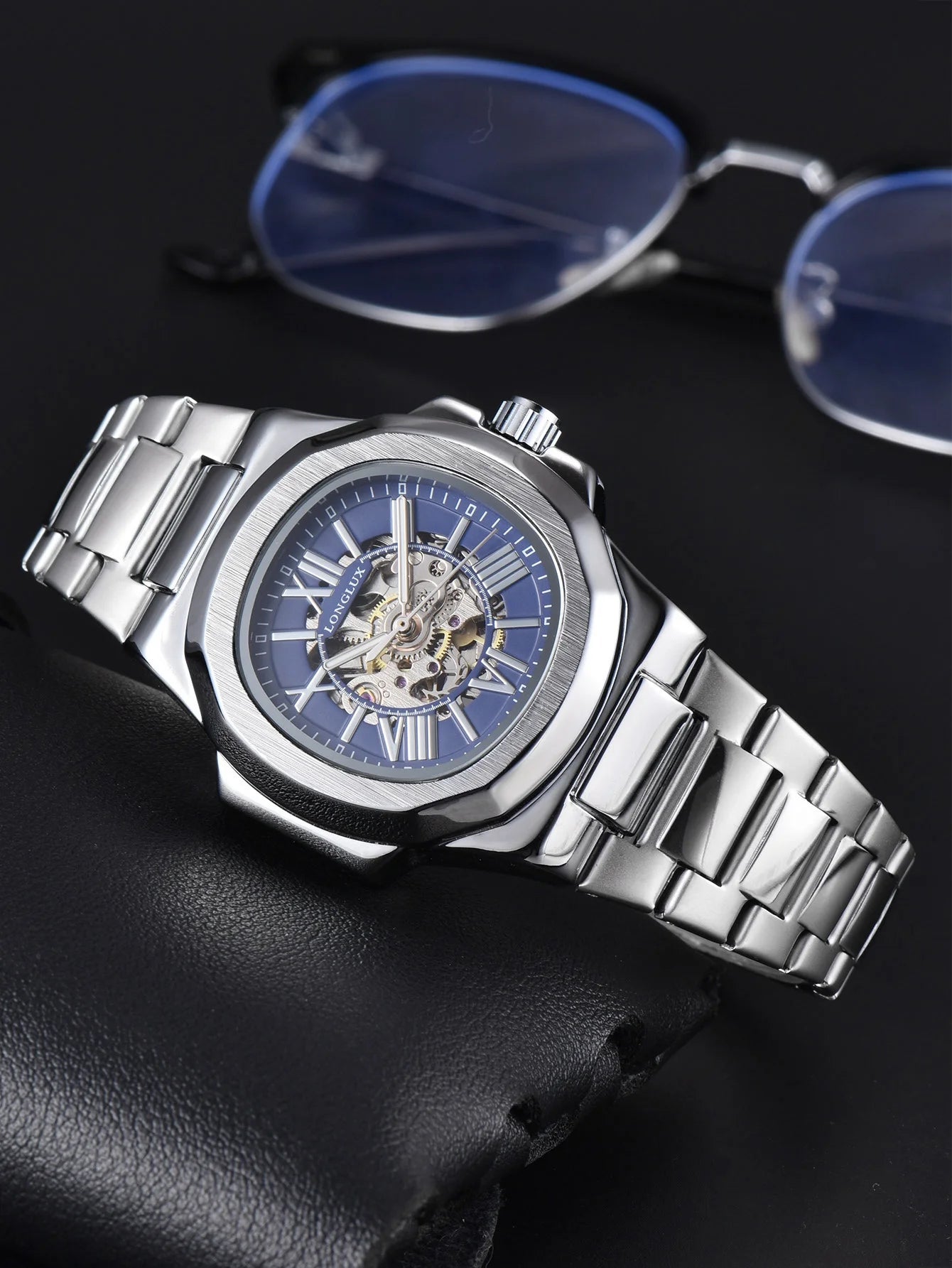 HOT SALE NEW Automatic Mechanical Men Watch Rome Business Waterproof Skeleton Luminous Stainless Steel Gift Watch