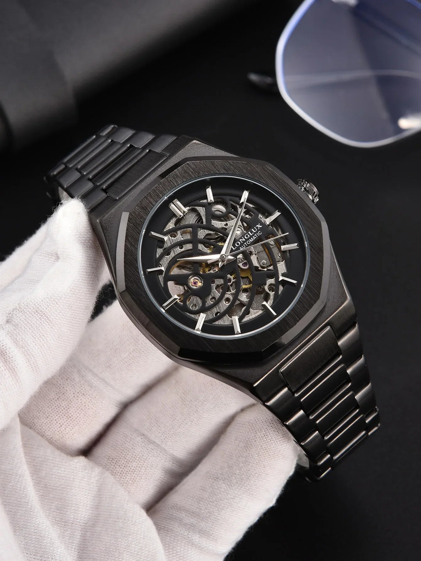 Automatic Watch Business Mechanical Watches Simple Skeleton Waterproof Stainless Steel Cost Effective Mens Watch Gift