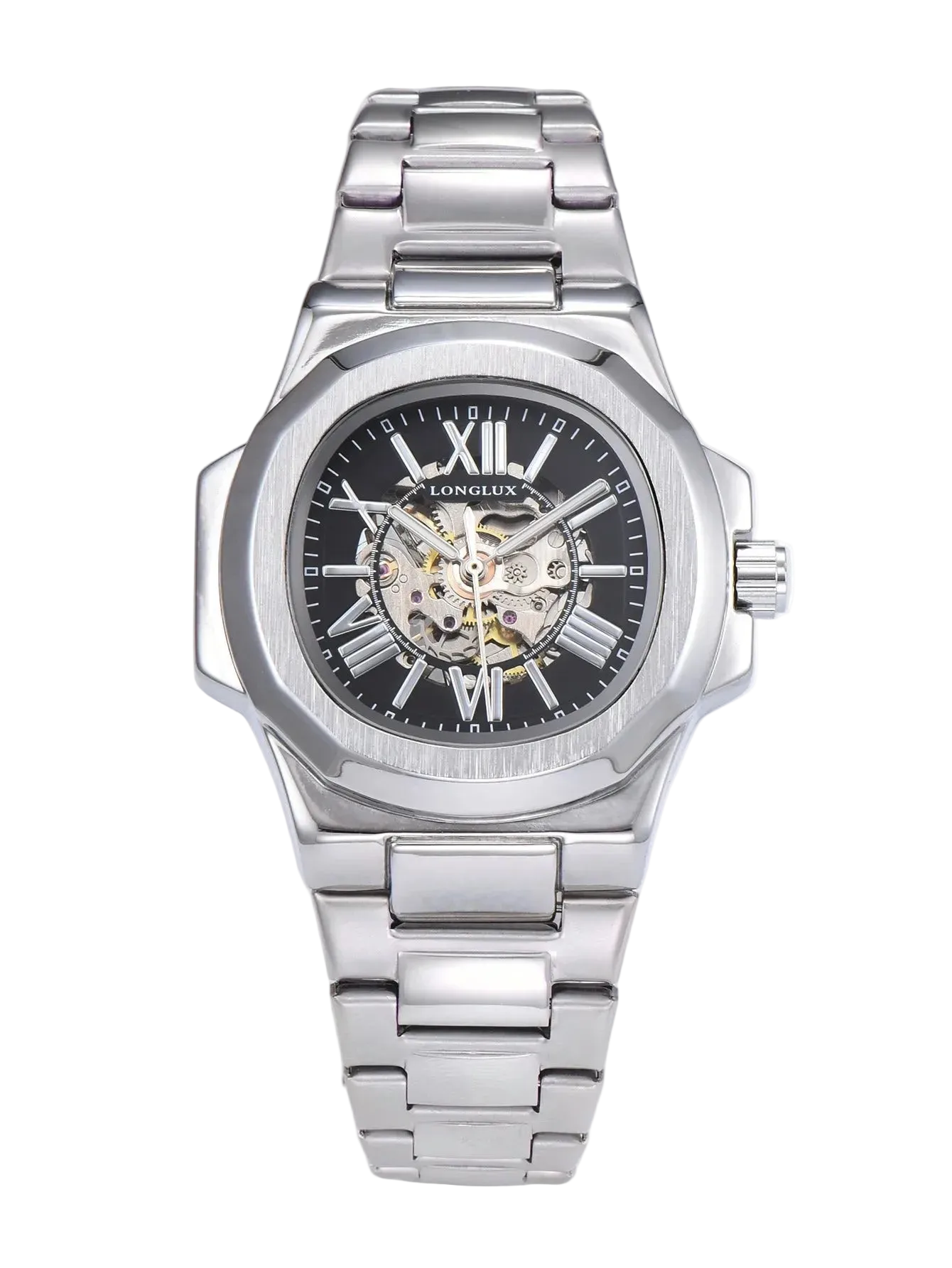 HOT SALE NEW Automatic Mechanical Men Watch Rome Business Waterproof Skeleton Luminous Stainless Steel Gift Watch
